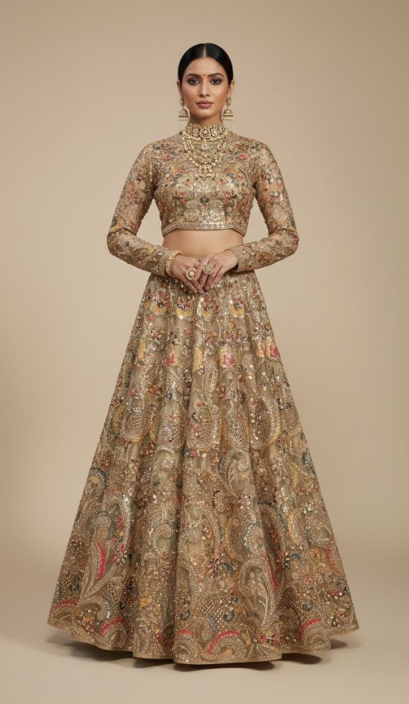 Fabrics net beads heavy embroidery work